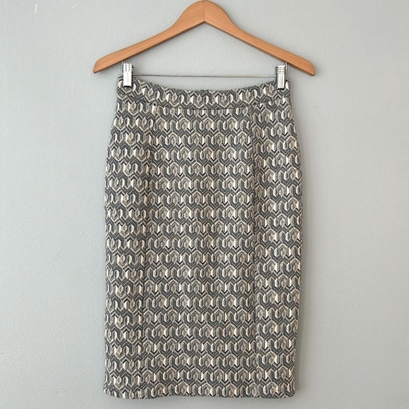 Anthropologie • Maeve Emmy Blue Gray Gold Textured Pencil Skirt Size Small - Picture 3 of 17